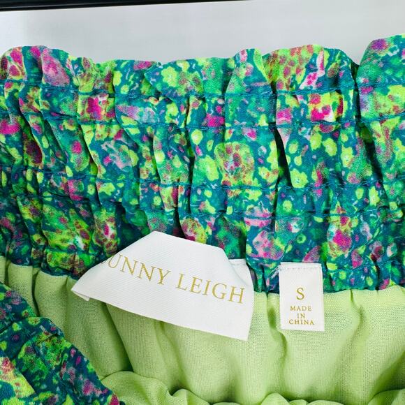Sunny Leigh NWT Green Floral Midi Skirt Smocked Waist Juniper Green Size S - Picture 6 of 9